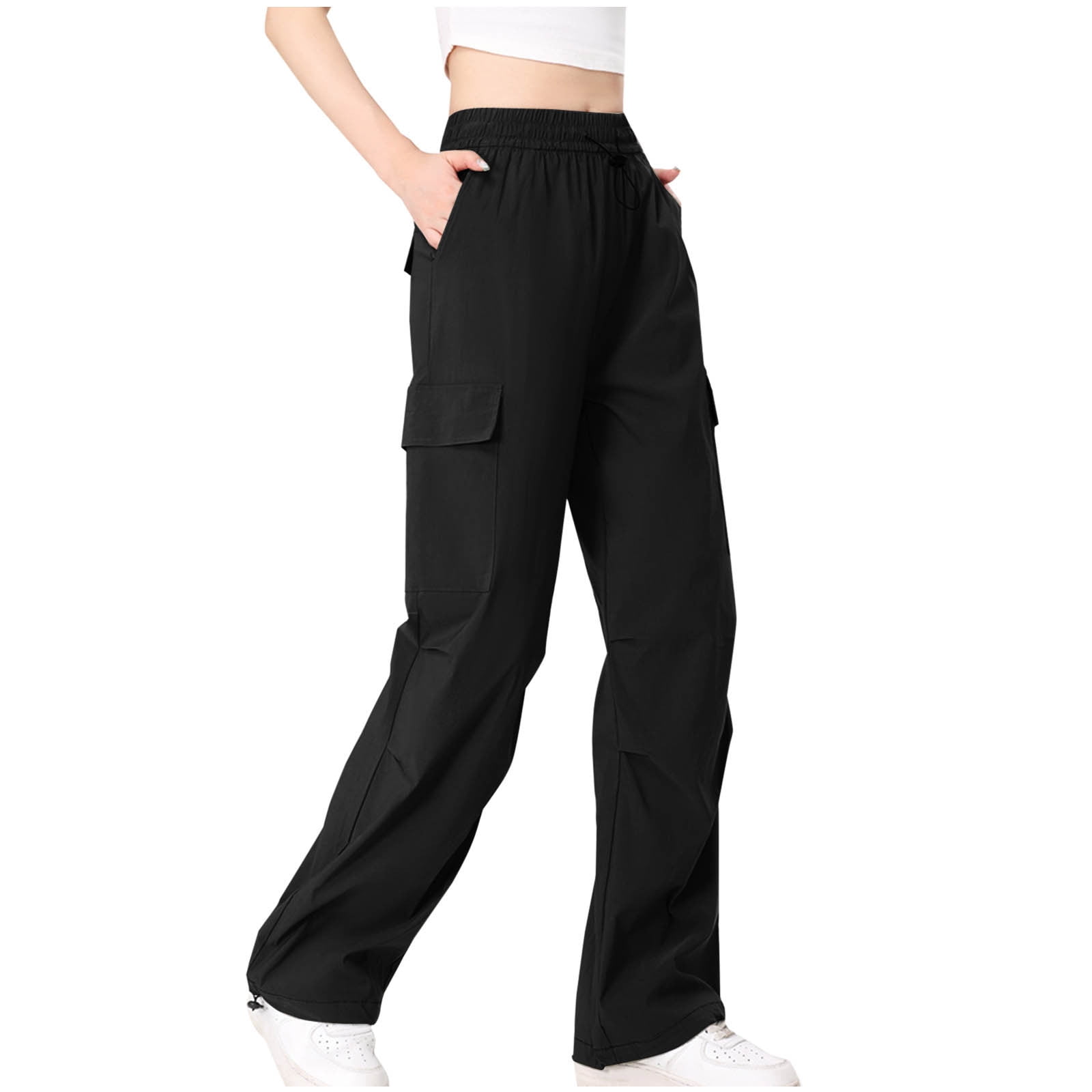 Women's High-Waist Elastic-Bottom Cargo Pants