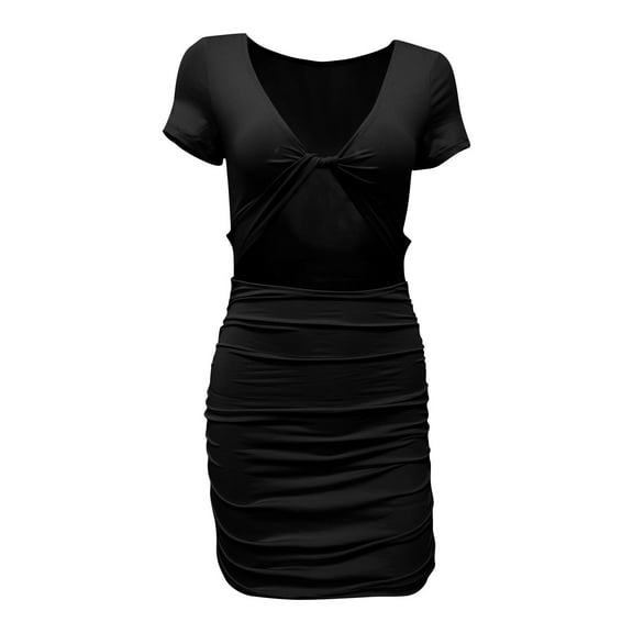 hotojiny Womens Cocktail Party Dresses Trendy Short Sleeve V Neck Cut out Mini Dress Slim Ruched Pencil Dress Clubwear