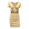 thumbnail image 1 of hotojiny Womens Cocktail Party Dresses Trendy Short Sleeve V Neck Cut out Mini Dress Slim Ruched Pencil Dress Clubwear, 1 of 3