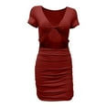 thumbnail image 1 of hotojiny Womens Cocktail Party Dresses Trendy Short Sleeve V Neck Cut out Mini Dress Slim Ruched Pencil Dress Clubwear, 1 of 3