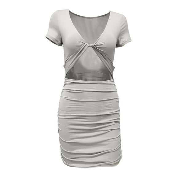 hotojiny Womens Cocktail Party Dresses Trendy Short Sleeve V Neck Cut out Mini Dress Slim Ruched Pencil Dress Clubwear