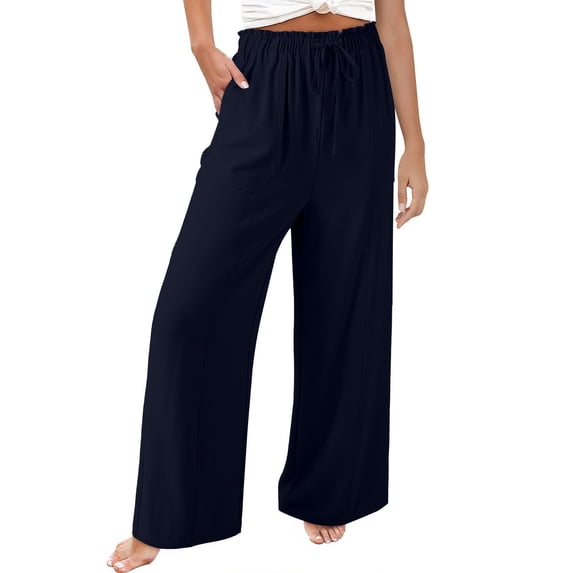 hotojiny Womens Comfy Pants Casual High Waisted Drawstring Summer Beach Pants Loose Fit Wide Leg Pants with Pockets