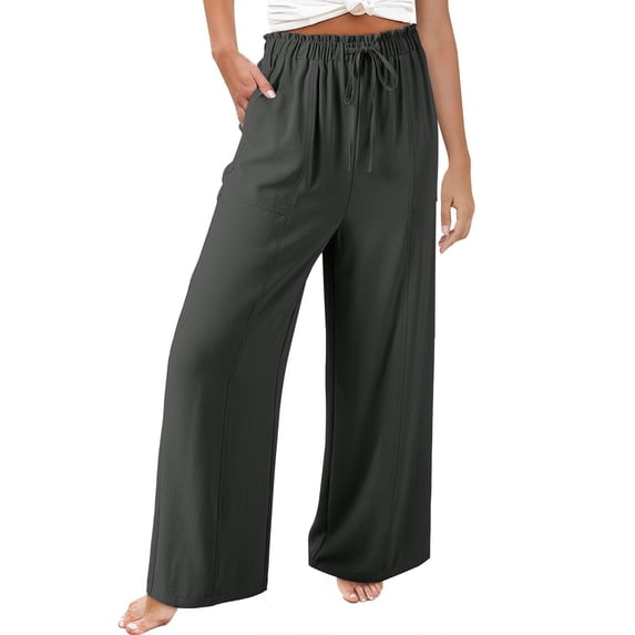 hotojiny Womens Comfy Pants Casual High Waisted Drawstring Summer Beach Pants Loose Fit Wide Leg Pants with Pockets