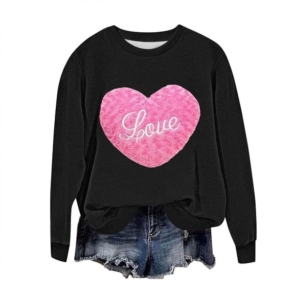 hotojiny Womens Crewneck Sweatshirt Fashion Valentines Heart Long Sleeve Pullover Fall Loose Fit Tops Clothes S- 5XL