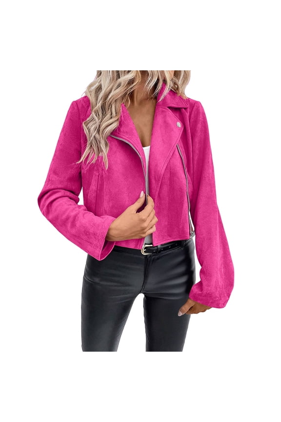 Womens Cropped Jacket Fashion Zip up Lightweight Windbreaker Coat Long Sleeve Motorcycle Biker Coat Outwear with Pockets