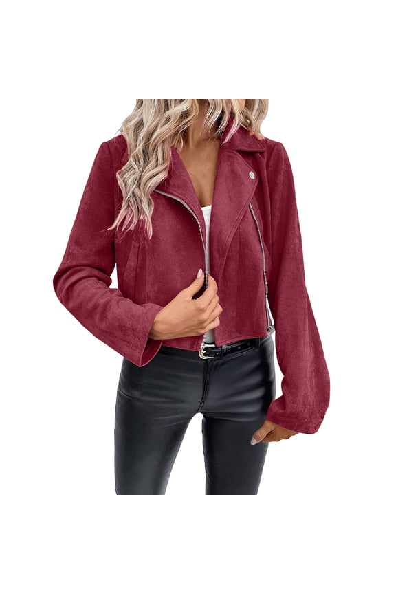 Womens Cropped Jacket Fashion Zip up Lightweight Windbreaker Coat Long Sleeve Motorcycle Biker Coat Outwear with Pockets
