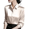 thumbnail image 1 of hotojiny Womens Dress Shirts Long Sleeve Button down Shirt Satin Silk Business Collared Elegant Blouse Office Work Tops, 1 of 6
