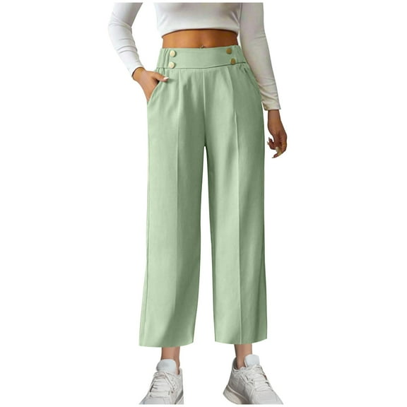 hotojiny Womens Dress Wide Leg Pants Pull on Stretchy Work Pants High Waisted Business Causal Cropped Trousers with Pockets
