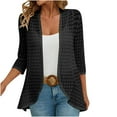 thumbnail image 1 of hotojiny Womens Fall Cardigan Knit Hollowed out 3/4 Sleeve Cover up Fashion Lightweight Solid Color Open Front Outwear, 1 of 7