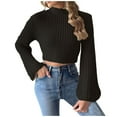 thumbnail image 1 of hotojiny Womens Fall Cropped Sweaters Mock Neck Casual Pullover Tops Long Sleeve loose Ribbed Knit Sweater, 1 of 6