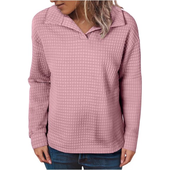 hotojiny Womens Fall Fashion Sweatshirt Lightweight Long Sleeve Warm Shirts Loose Lapel V Neck Workout Pullover Casual Tops