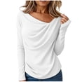 thumbnail image 1 of hotojiny Womens Fall Fashion Top Trendy Crowl Neck Long Sleeves Shirts Casual Solid Color Slim Fit Ruched Basic Tee, 1 of 6