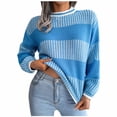 thumbnail image 1 of hotojiny Womens Fall Sweaters Fashion Striped Crew Neck Knit Pullover Casual Loose Long Sleeve Tops Streetwear S-L, 1 of 7