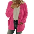 thumbnail image 1 of hotojiny Womens Fall Winter Cardigans Long Sleeve Fuzzy Fleece Casual Jackets Open Front Button Outerwear Coats with Pocket, 1 of 6