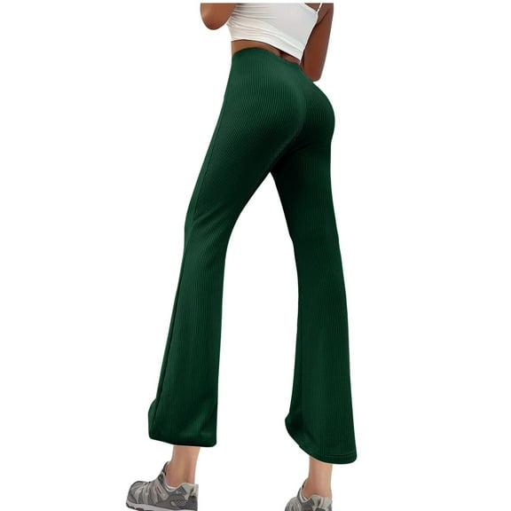 hotojiny Womens Flared Yoga Pants Fashion Ribbed Knit High Waist Bell Bottom Bootcut Trousers Lightweight Workout Pants