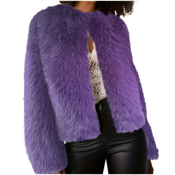 hotojiny Womens Fuzzy Cropped Jacket Long Sleeve Fleece Open Front Short Coat Fall Winter Warm Outerwear