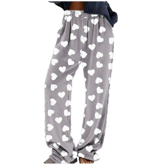 hotojiny Womens Fuzzy Pajama Pants Soft Fleece Pj Bottoms Plus Size Cozy Sherpa Lounge Sleepwear Heart Warm Pants