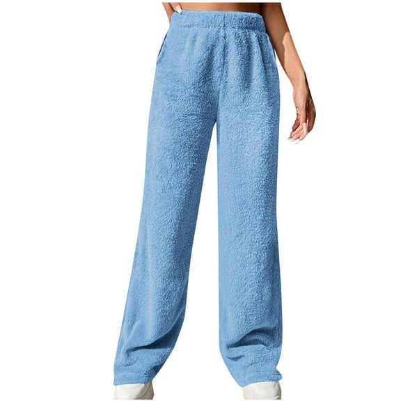 hotojiny Womens Fuzzy Pajama Pants Winter Warm Soft Fleece Pj Bottoms Sleepwear Elastic Waist Comfy Lounge Trousers