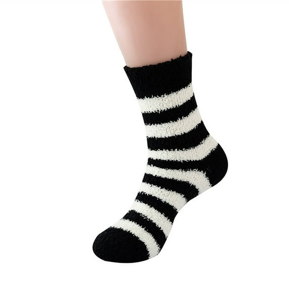 hotojiny Womens Fuzzy Socks Fall Winter Warm Soft Striped per Socks for Gift Cozy Comfy Plush Crew Socks