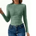 thumbnail image 1 of hotojiny Womens Going out Tops Fashion Hollow out Long Sleeve Workout Tops Stretch Ruched Crew Neck Slim Fitted Breathable T-Shirts, 1 of 6