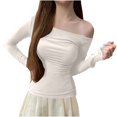 thumbnail image 1 of hotojiny Womens Going out Tops Trendy Spring Long Sleeve One-Off Shoulder Slim Shirts Casual Comfy Blouses, 1 of 4
