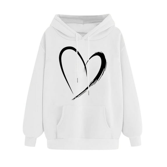 hotojiny Womens Graphic Hoodies Fashion Heart Drawstring Long Sleeve Sweatshirt Cute Sport Workout Pullover with Pocket