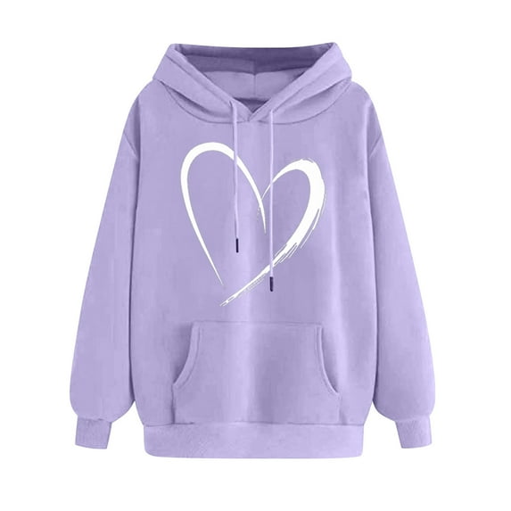 hotojiny Womens Graphic Hoodies Fashion Heart Drawstring Long Sleeve Sweatshirt Cute Sport Workout Pullover with Pocket