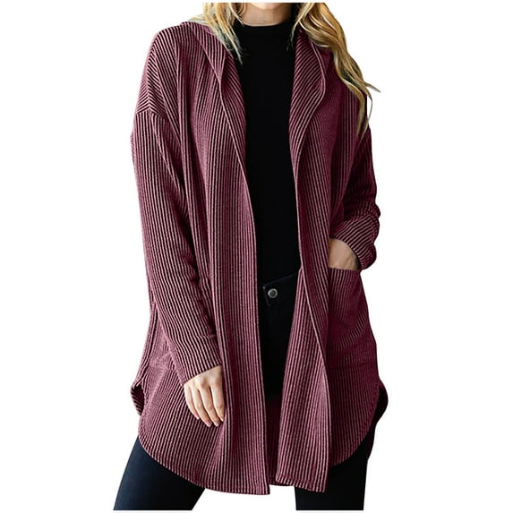 hotojiny Womens Hoodie Cardigans Long Sleeve Loose Ribbed Knit Sweater Jacket Fall Casual Open Front Outerwear with Pockets