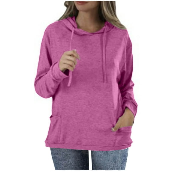 hotojiny Womens Hoodie Shirts Fall Long Sleeve Drawstring Casual Pullover Shirts Lightweight Hooded Tops with Pocket