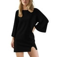 thumbnail image 1 of hotojiny Womens Long Sleeve Dresses Loose Solid Color Casual Fall Dress Work Winter Fashion Crew Neck Mini Dressy Clothes, 1 of 7