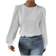 thumbnail image 1 of hotojiny Womens Long Sleeve Shirts Crew Neck Pleated Tunic Tops Loose Solid Blouses Fall Work Business Casual Shirts, 1 of 7