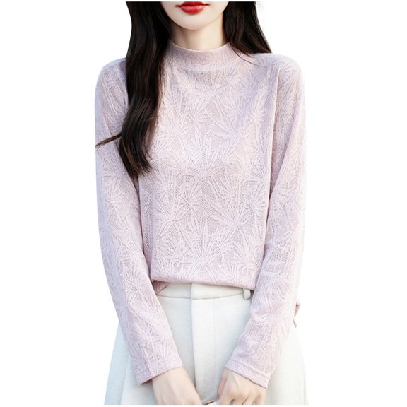 hotojiny Womens Long Sleeve Shirts Fashion Crew Neck Embroidery Tops Fall Winter Loose Fit Undershirt Base Layer Trendy Clothes