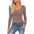 thumbnail image 1 of hotojiny Womens Long Sleeve Shirts Soft Slim Going out Crop Tops Spring Summer Fashion Ruched Basic Tshirt, 1 of 7