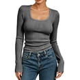 thumbnail image 1 of hotojiny Womens Long Sleeve Shirts Square Collar Fitted Going out Tops Stretchy Ruched Base Layer Basic Tight Thermal Undershirt(Dark Gray,XX-Large), 1 of 7