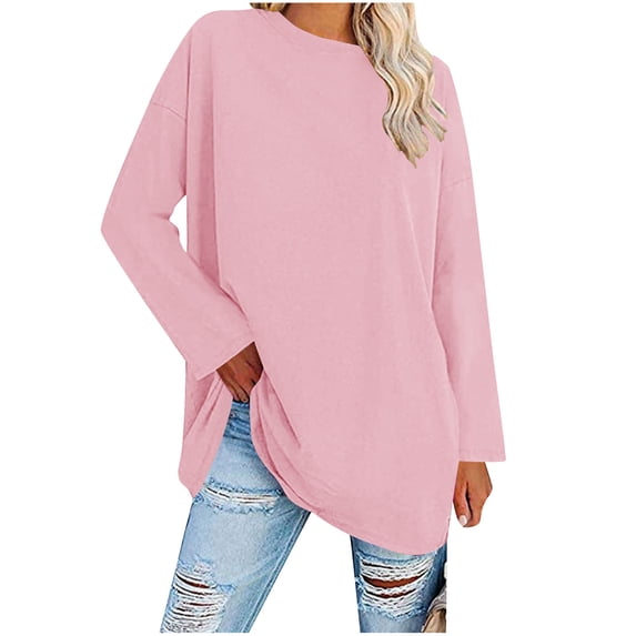 hotojiny Womens Long Sleeve T Shirts Casual Oversized Crewneck Loose Tops Lounge Comfy Lightweight Blouse