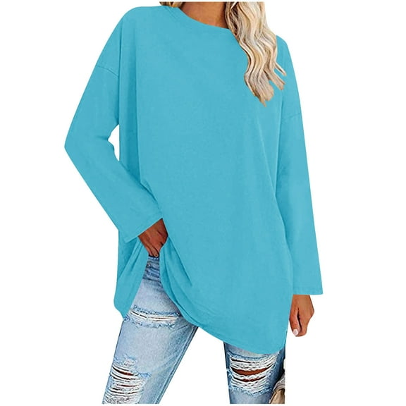 hotojiny Womens Long Sleeve T Shirts Casual Oversized Crewneck Loose Tops Lounge Comfy Lightweight Blouse