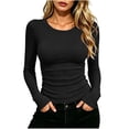 thumbnail image 1 of hotojiny Womens Long Sleeve T Shirts Stretchy Crew Neck Ruched Fall Winter Top Soft Slim Fit Basic Tee Going out Outfit(Black,Large), 1 of 7