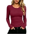 thumbnail image 1 of hotojiny Womens Long Sleeve T Shirts Stretchy Crew Neck Ruched Fall Winter Top Soft Slim Fit Basic Tee Going out Outfit(Red,Medium), 1 of 7