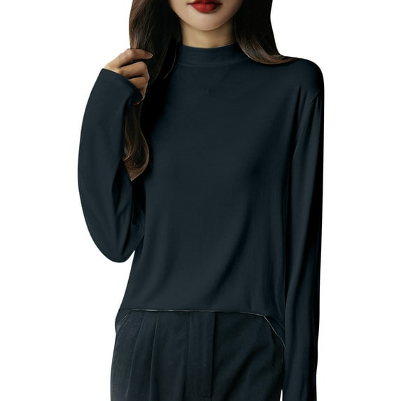hotojiny Womens Long Sleeve Tops Casual Mock Neck Comfy Loose Shirts Lounge Lightweight Soft Basic T Shirts