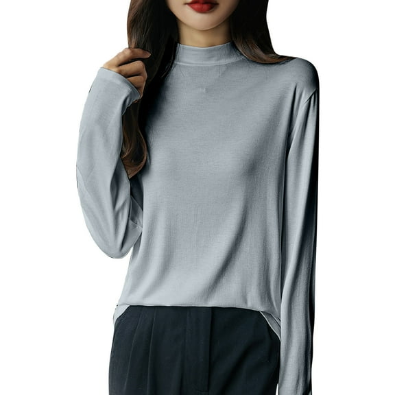 hotojiny Womens Long Sleeve Tops Casual Mock Neck Comfy Loose Shirts Lounge Lightweight Soft Basic T Shirts