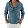 thumbnail image 1 of hotojiny Womens Long Sleeve Tops Cowl Neck Ribbed Knit Sweater Loose Fit Solid Color Pullover Lightweight Spring Shirts S-3XL, 1 of 6