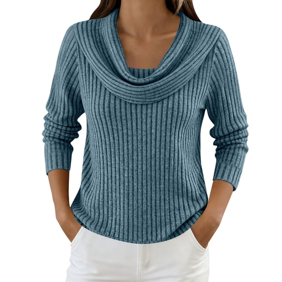 hotojiny Womens Long Sleeve Tops Cowl Neck Ribbed Knit Sweater Loose Fit Solid Color Pullover Lightweight Spring Shirts S-3XL