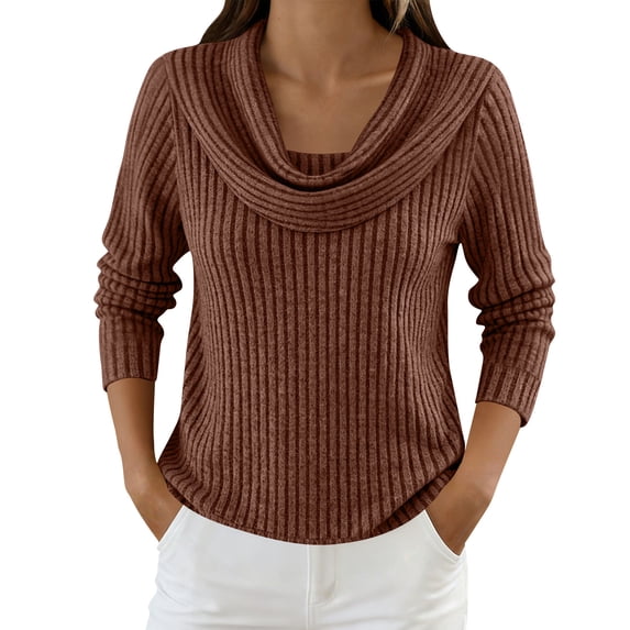 hotojiny Womens Long Sleeve Tops Cowl Neck Ribbed Knit Sweater Loose Fit Solid Color Pullover Lightweight Spring Shirts S-3XL
