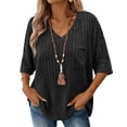 thumbnail image 1 of hotojiny Womens Loose Fit Tshirts Pocket Half Sleeve Summer Tops Casual V Neck Ribbed Knit Tunic Tee Shirts Plus Size Spring Clothes, 1 of 6