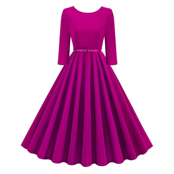 hotojiny Womens Maxi Dresses Vintage Elegant 3/4 Sleeve Cocktail Party A-Line Dress Fashion Wedding Guest Dress