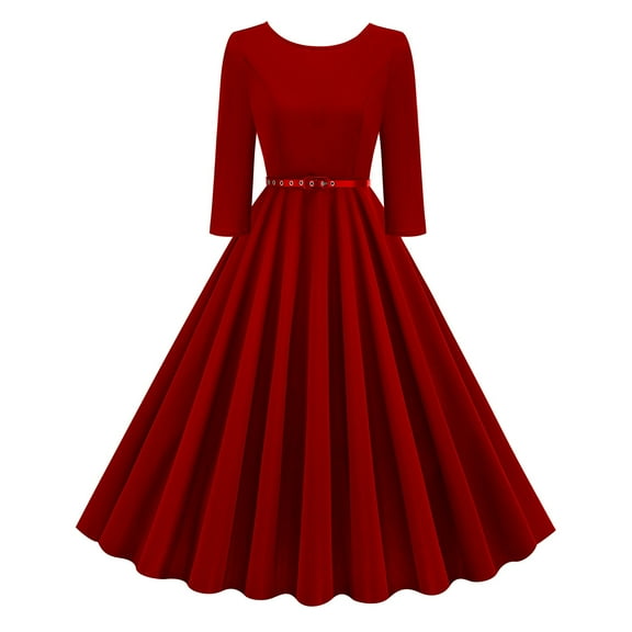 hotojiny Womens Maxi Dresses Vintage Elegant 3/4 Sleeve Cocktail Party A-Line Dress Fashion Wedding Guest Dress