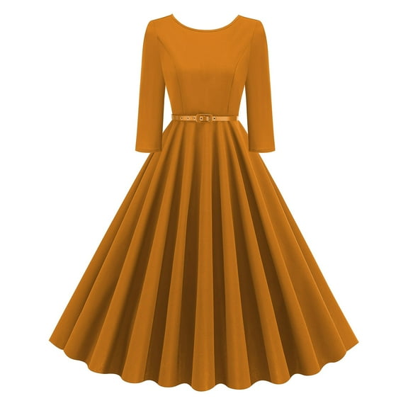 hotojiny Womens Maxi Dresses Vintage Elegant 3/4 Sleeve Cocktail Party A-Line Dress Fashion Wedding Guest Dress