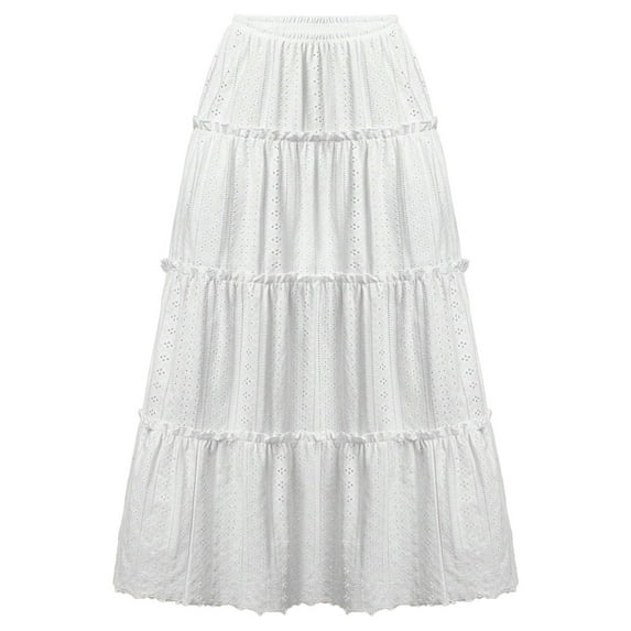 hotojiny Womens Maxi Skirts Summer Hollow Out a Line Flowy Long Skirts Trendy Lounge Tiered Beach Vacation Skirt