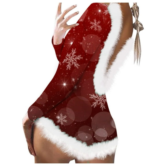 hotojiny Womens Onesie Pajamas Merry Christmas Warm Cozy Pjs Sleepwear Cute Backless Fuzzy Trim Romper Jumpsuit Winter Loungewear