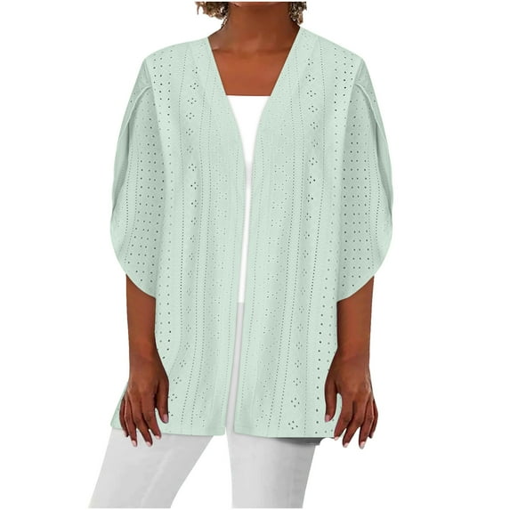 hotojiny Womens Open Front Cardigan Casual 3/4 Sleeve Solid Color Coats Fashion Loose Lightweight Soft Outwear Fall